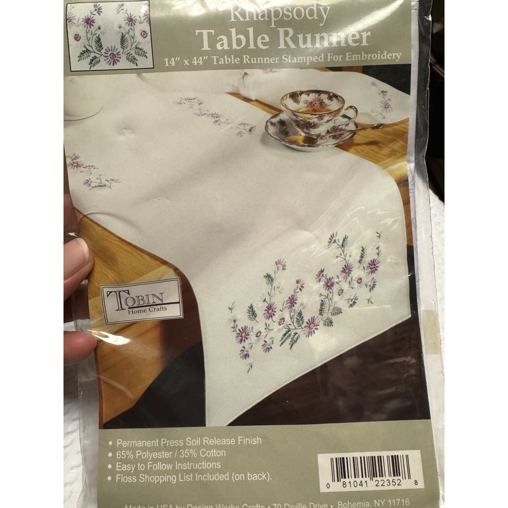 Tobin RHAPSODY Table Runner Stamped for Embroidery 14" x 44" New T2011938-44RN